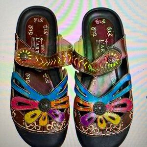 L'ARTISTE by Spring Step Red Copa Boho Flat Clog Sandal Leather EU 41 US 10 Exc!